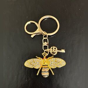 Gold Bee Purse Charm & Keychain with Rhinestones. And Gucci Key Zipper Pull, New